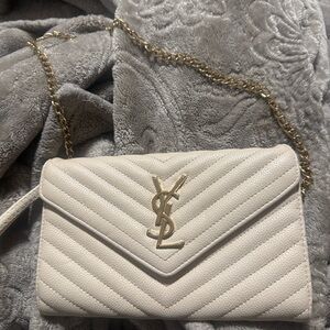 Yves Saint Laurent Ivory Quilted Wristlet with Gold Chain